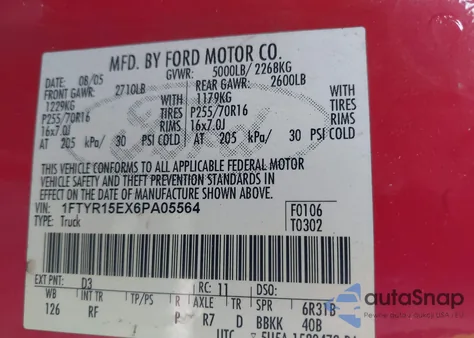 2006 Ford Ranger Fx4 Off-Road/Sport/Xl/Xlt from USA, damaged, VIN 1FTYR15EX6PA05564